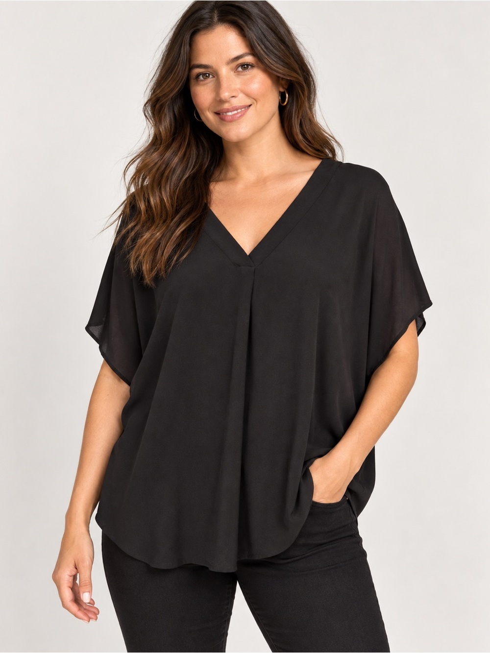 Banana Republic Black V-Neck Dolman Tunic Top XXL